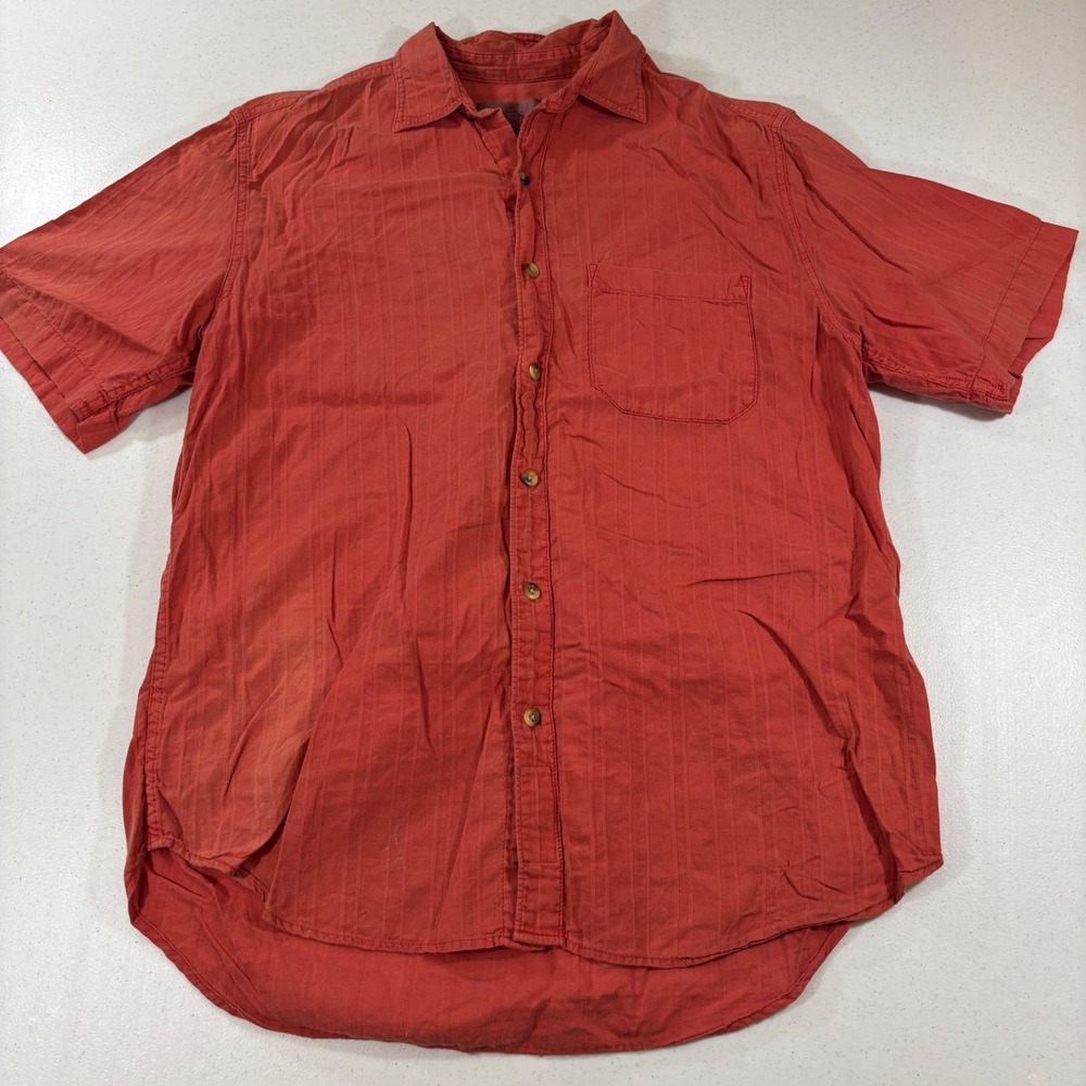The Territory Ahead Mens Medium Orange Textured Dobby Stripe Cotton SS Shirt